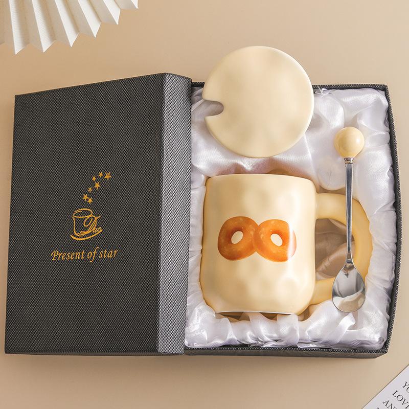 Cute Milk Fufu Cup Bread With Lid Spoon Wind Girls Ceramic Coffee Breakfast Cup Office