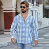 Men's Button Up Shirts With Hooded Long Sleeve Casual Vintage Soft Plaid with Pocket Slim-Fit Cowboy Work Shirts Breathable Hoodie Shirts for Men