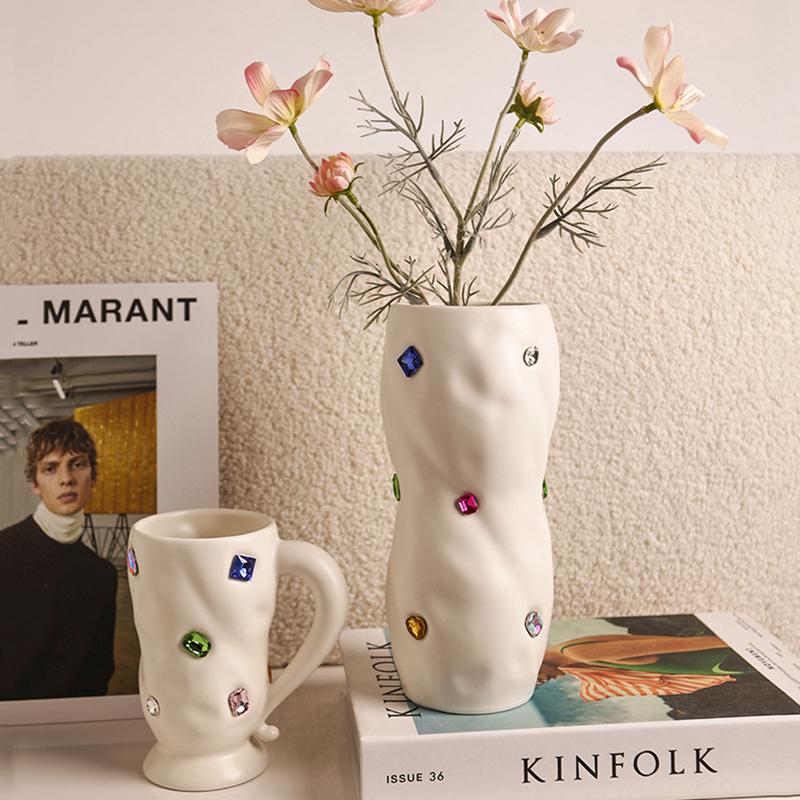 

Diamond Ceramic Vase Jewel-set Cup Ceramic Coffee Cup Art Vase Floral Arrangement Accessories Porcelain Mug Home Decoration