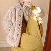 Lamb wool imitation fur coat women's autumn and winter loose plush cotton clothes cotton clothes short top
