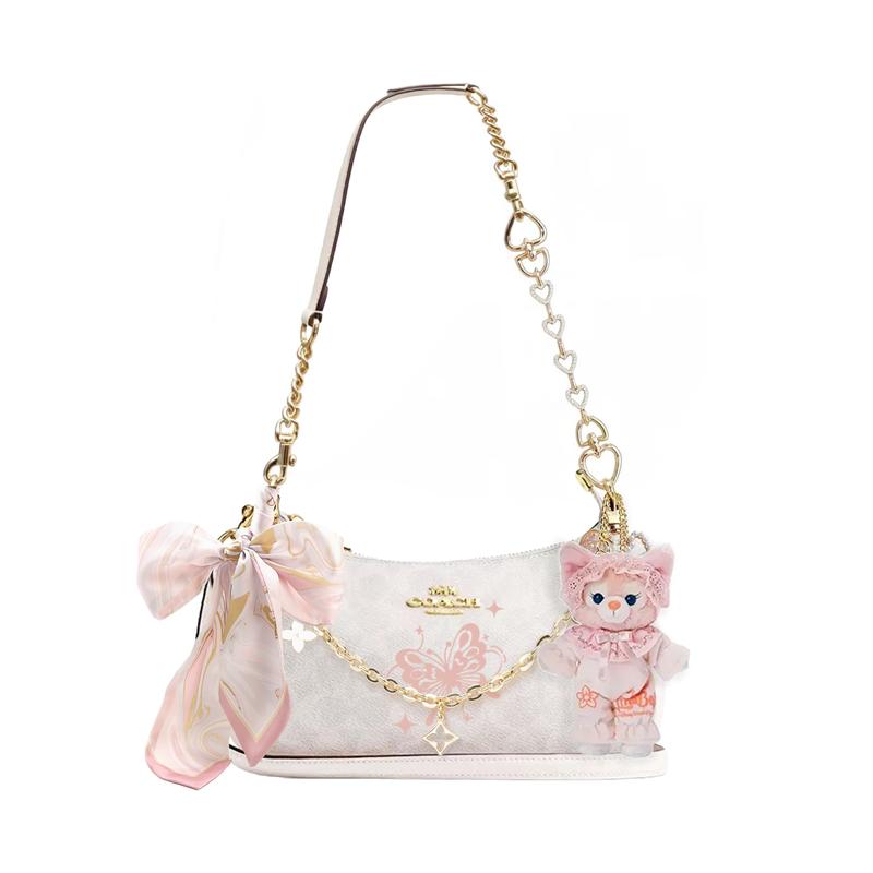 

COACH shoulder bag [Customized bag] Teri 25 brand micro-label detachable strap bow silk scarf extension chain printed artificial moon lake basic model білий