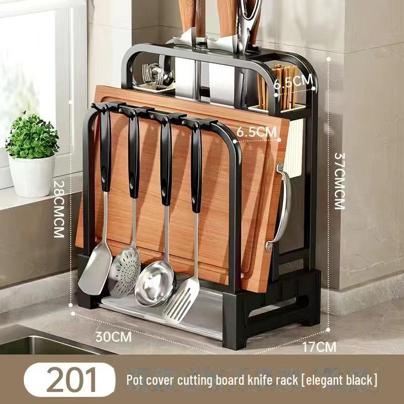 

Подставка для кухонных ножей и разделочных досок из нержавеющей стали 201 с держателем для крышек кастрюль и органайзером для столовых приборов