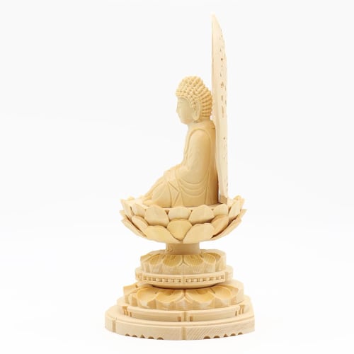 Kurita's Specialty Buddha Statue [Nyorai] Shaka Nyorai Seated Statue, 2.0 Inches (total Height 19cm, Width 10cm, Depth 9.5cm), High-Quality Cypress Wo