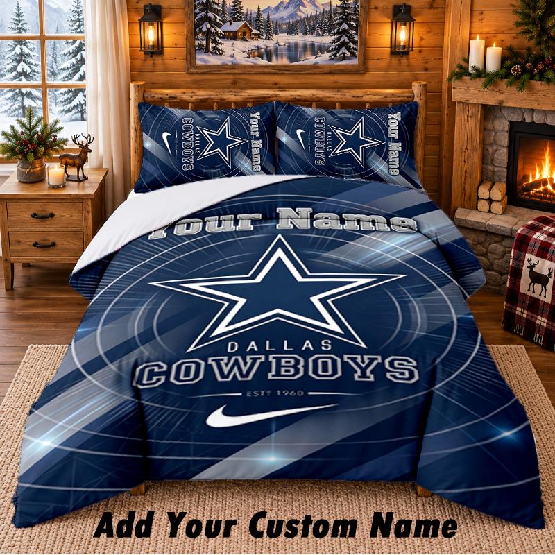 Dallas Cowboys Pattern Bedding 3Pcs Set Custom Name, Bed Sheet And Pillowcases For Home Bedroom