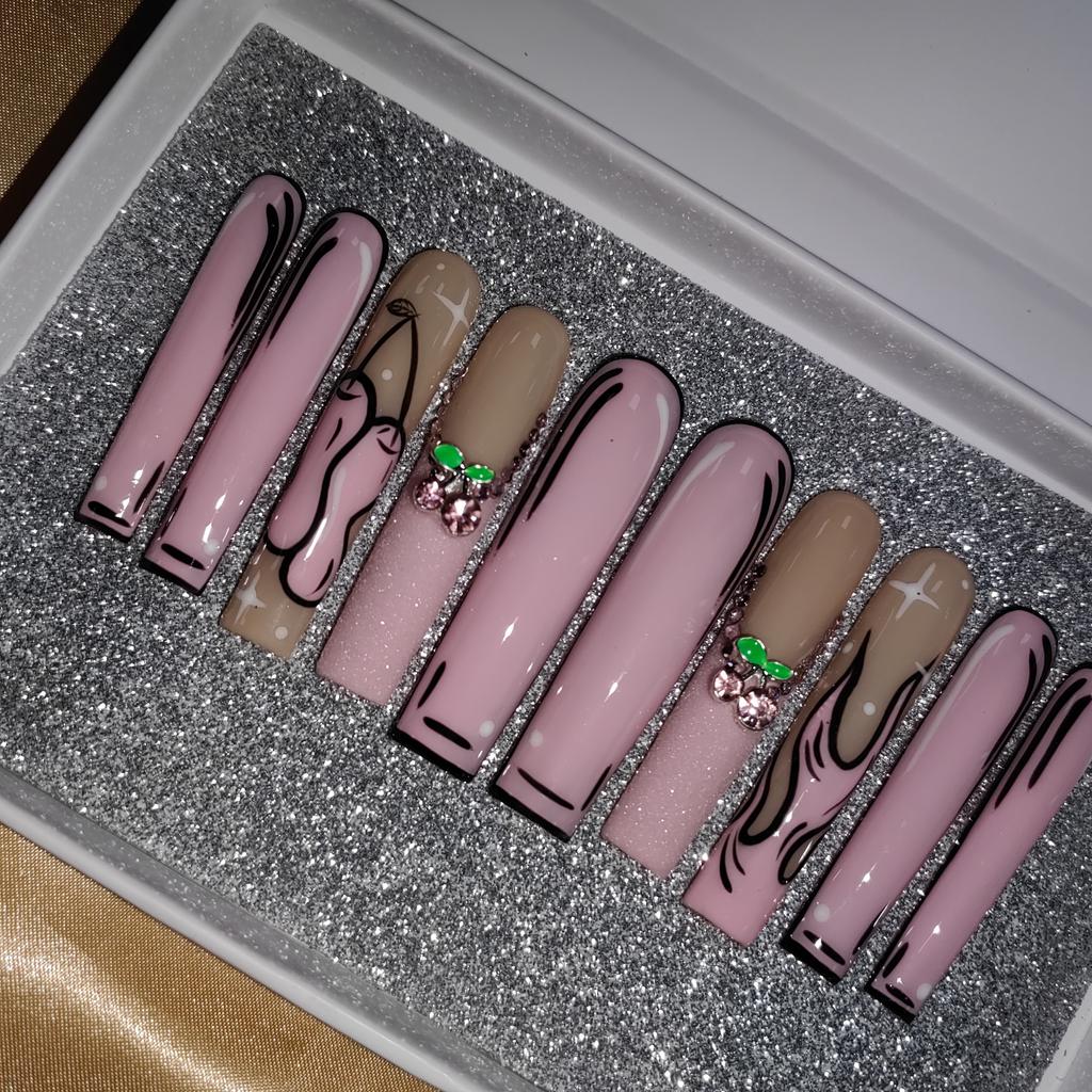Thick and Hard Artificial Fingernails Square and Long Manicure False Nails with Glue Stickers Press on Nails