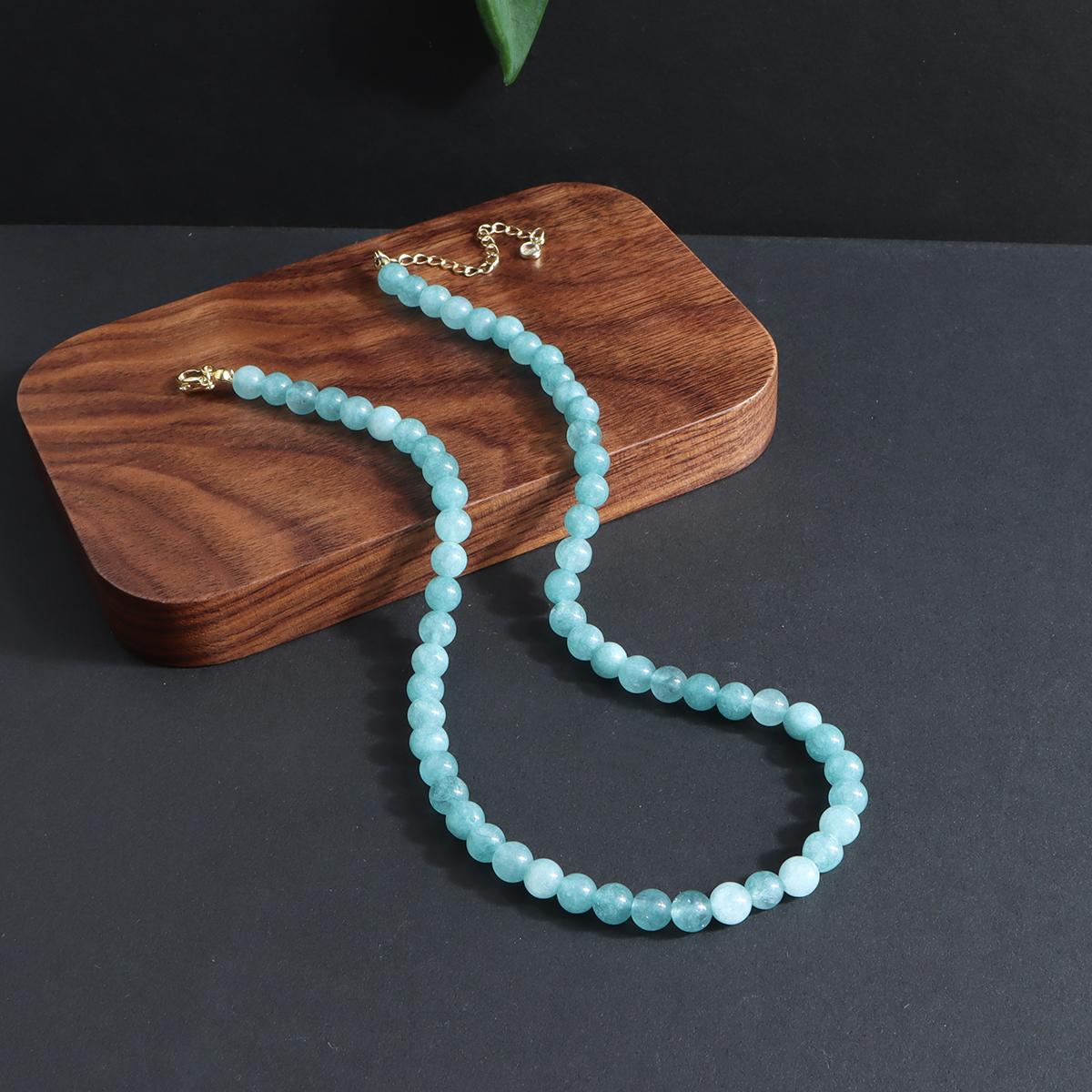 Women 14K Gold Plated Copper Choker Necklace Natural Agate Jade Crystal Multicolor Beaded Strand Jewelry