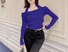 Plus Image Long Sleeve Strap Shoulder Knit Size F Women's Top, Blue,