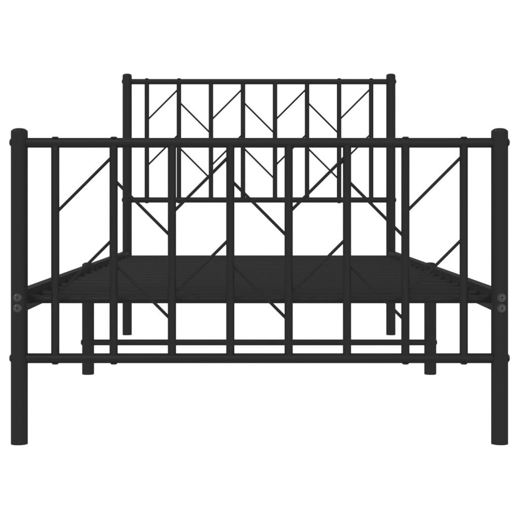 Metal Bed Frame with Headboard and Footboard Black 90x190 cm