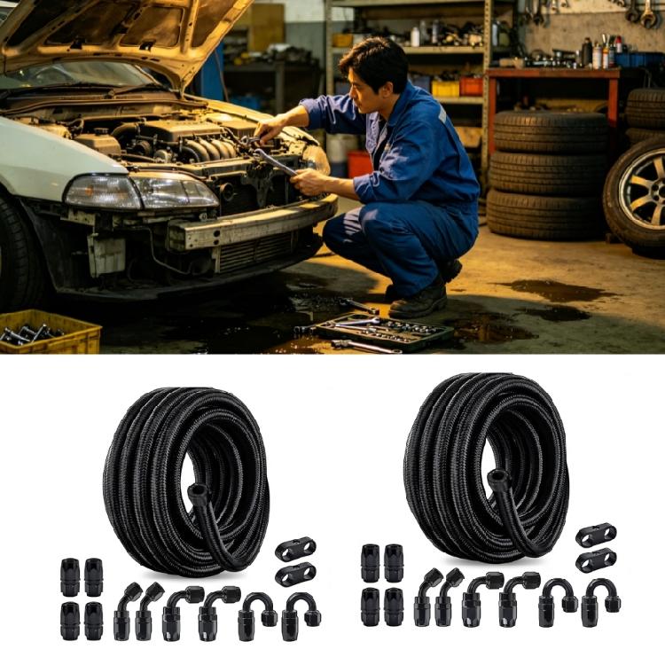 Engine Fuels Supply Hose Kit 6AN with 20FT Braided Line Corrosion Resistant Aluminum Connector Auto Oil Fuels Line Kit