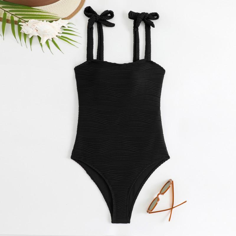 Pure Color Sexy One-piece Women s Swimsuit Shoulder Strap Beach S чёрный