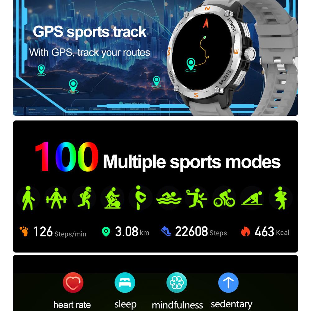 Outdoor GPS Smart Watches Men  Screen Blue Tooth Call Sports Heart Rate Health Detection Deep Waterproof Smartwatch Sleep