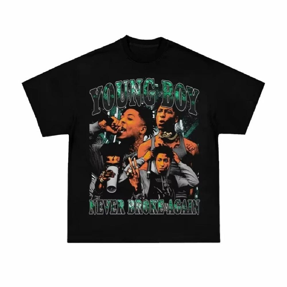 

2025 Youngboy Never Broke Again American Retro Hip Hop Rap Figure Print Short Sleeve T-shirt High Quality Luxury Brand Ins Y2k XXXXXL