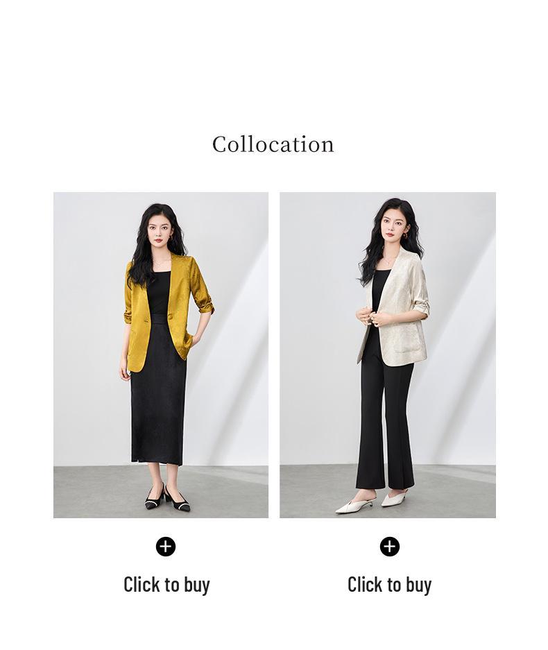 Women's Light Luxury Jacquard Ruched Sleeve V-Neck Lace Blazer