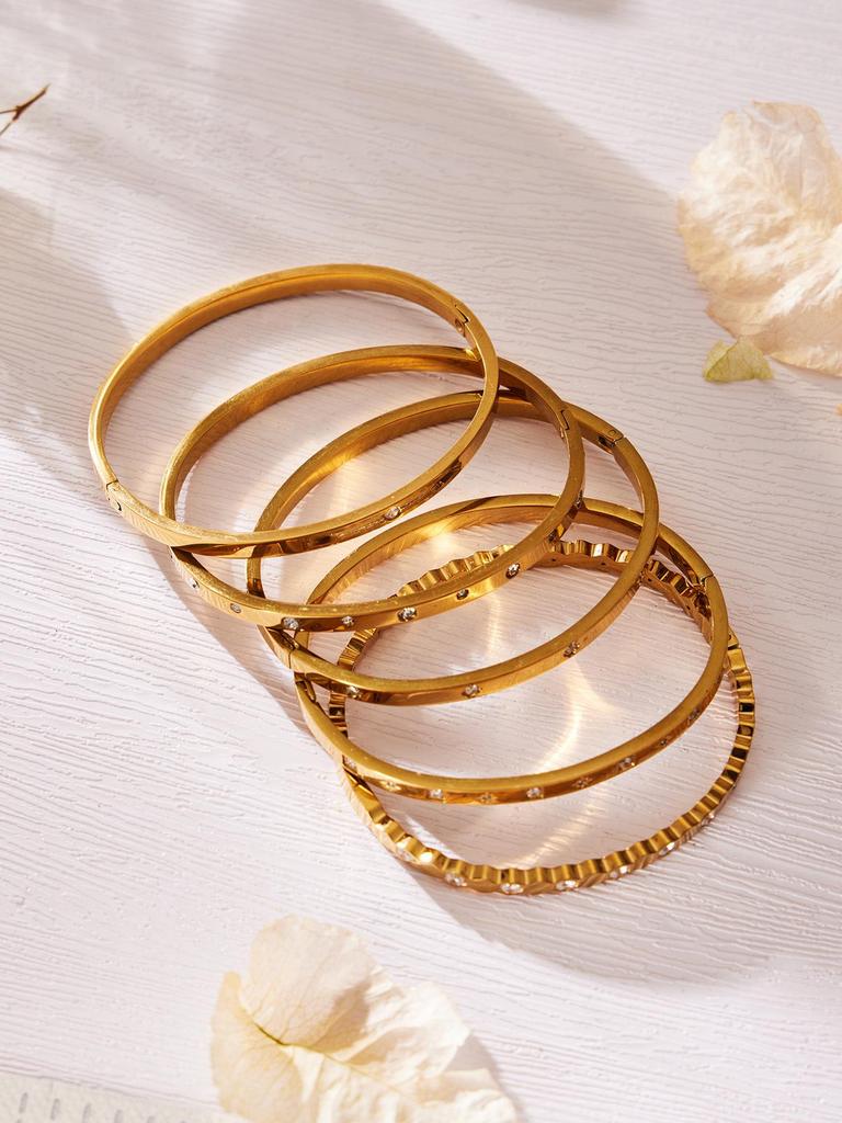 Stainless Steel Geometric Zirconia Bracelet - Chic European American Cross-Border Style Set