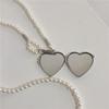 1pc Personality Long Necklace with Big Mirror Heart Pendant Women Pearl Shoudler Chain Jewelry Fashion