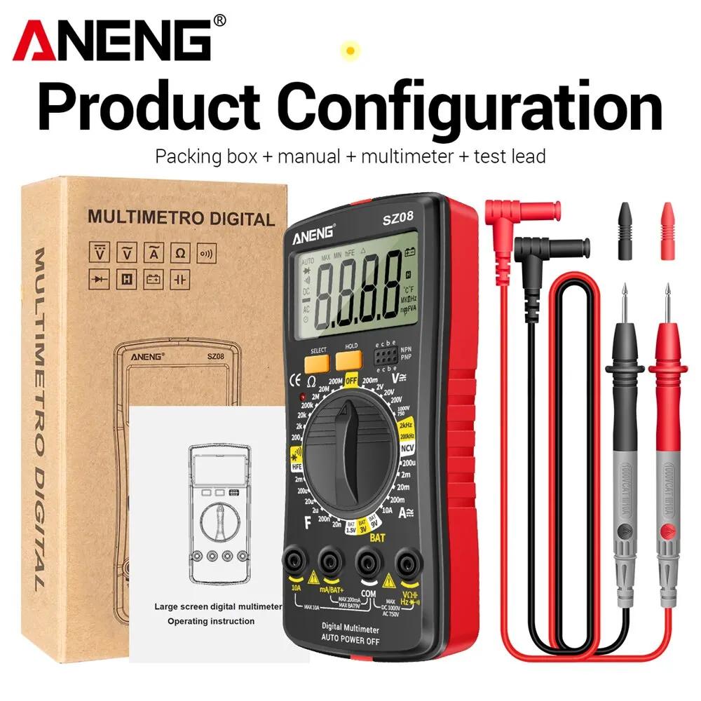 Ultra-thin Multimeters ANENG SZ08 Auto Voltmeter AC DC 220V Digital Storage Professional Meter Resistance Handhold Testers