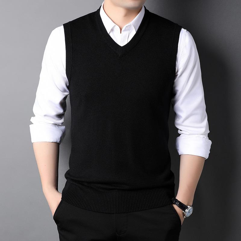 

Осенний мужской повседневный однотонный трикотажный жилет с V-образным вырезом XXXXL чёрный