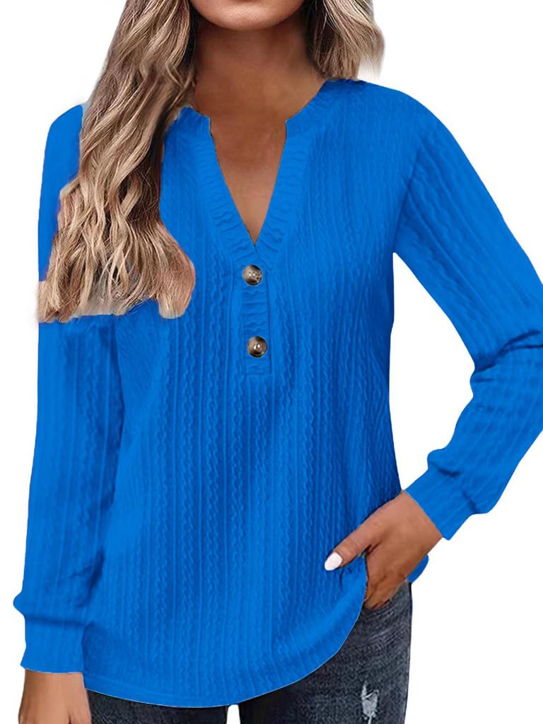 Elegant V-Neck Long Sleeve Plus Size T-Shirt for Autumn/Winter