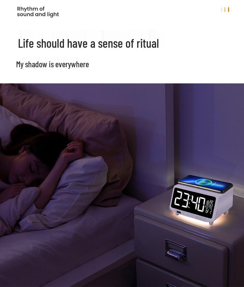 15W Wireless Fast Charging Alarm Clock with LCD Calendar & Desk Lamp