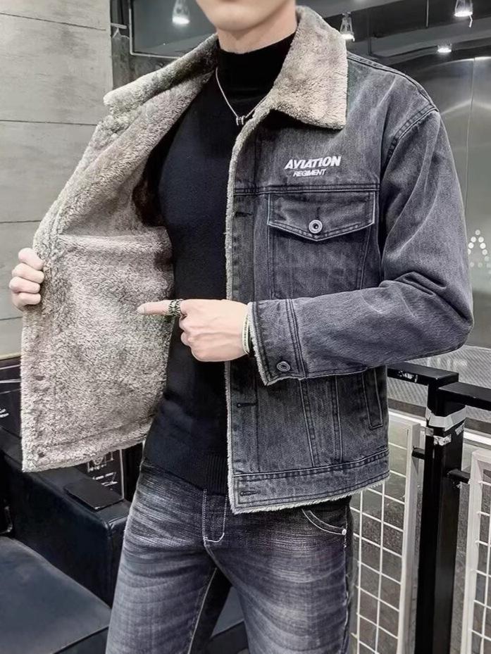 Men's Fleece-Lined Denim Jacket: Thick, Warm, Trendy, Versatile, Autumn/Winter Top