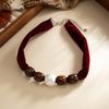 Vintage Leopard Print Silk Scarf Flannel Knotted Necklace Female, Creative Imitation Pearl Ccb Beaded Neck Chain Necklace