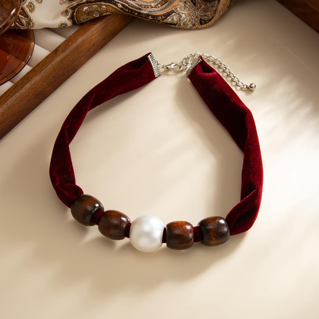 Vintage Leopard Print Silk Scarf Flannel Knotted Necklace Female, Creative Imitation Pearl Ccb Beaded Neck Chain Necklace
