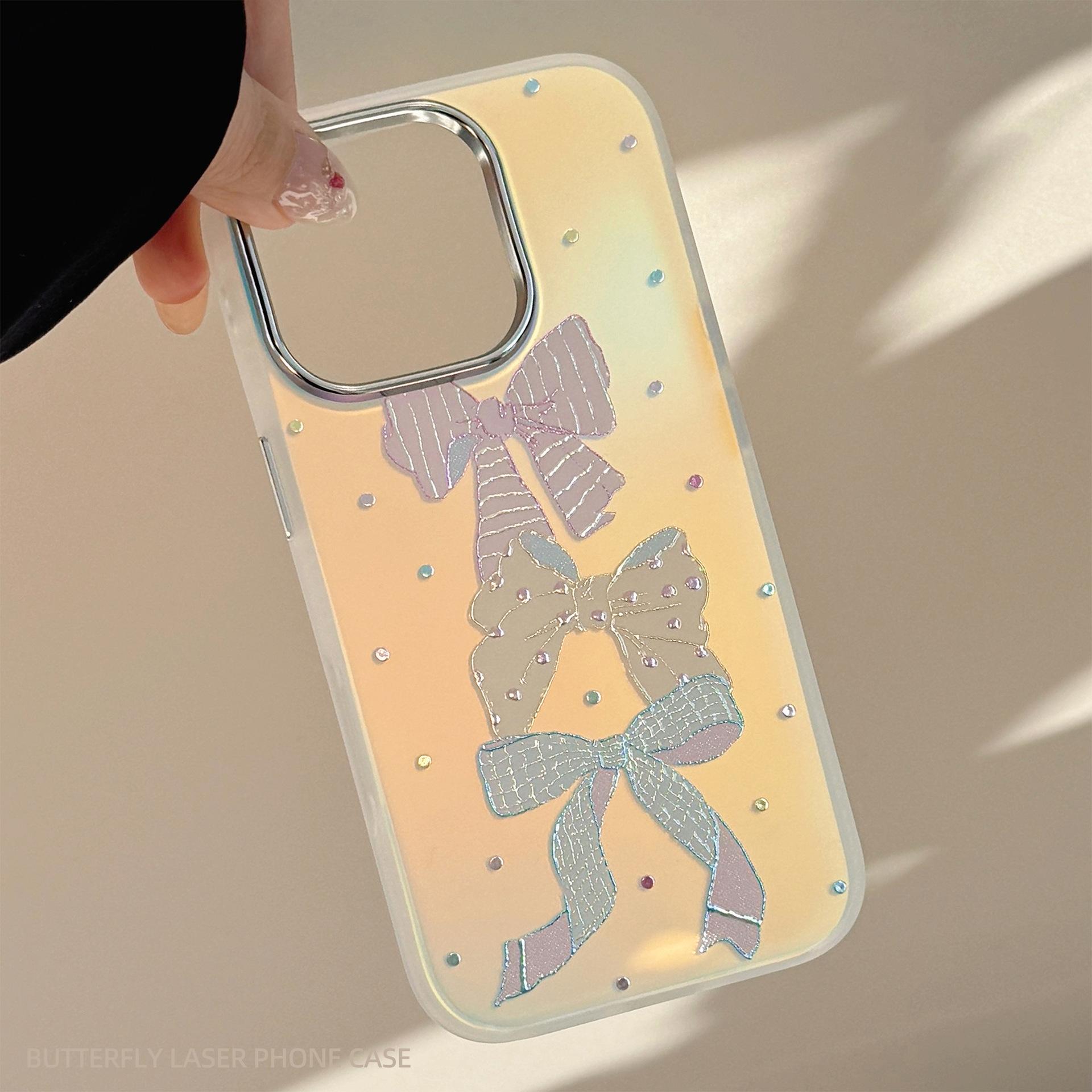 

Золотистый для чехла для телефона IPhone 15 Promax 16 разноцветный в горошек с бантом 13 милый 17 противоударный лазерный 11