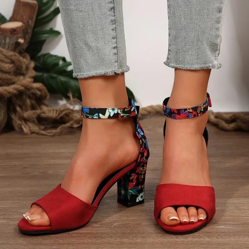 Women's Sandals High Heels Shoes Chunky Heels Fashion Ladies Ankle Straps Casual Beach Shoes Large Size