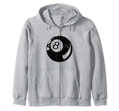 Retro Graphic Pool Billiards Snooker Billiard Cue 8 Ball Chalk Zip Hoodie