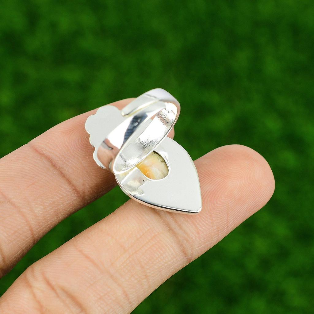 Natural Shiva Eye Shell 925 Silver Stackable Flower Adjustable Ring For Women