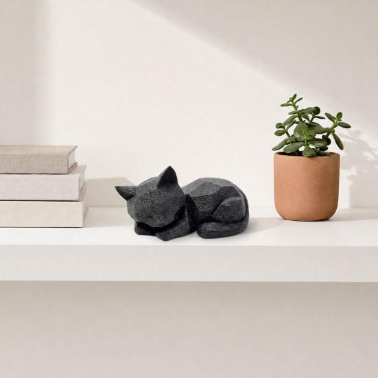 Estátua de Gato Dormindo, Miniatura de Gato Fofa para Mesa Estante, Decoração Geométrica Moderna Impressa em 3D Presente para Amantes de Gatos