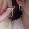Love Tassel Multi-layer Chain Earrings Korean Heart-shaped Rhinestone Earrings Party Jewelry Gifts
