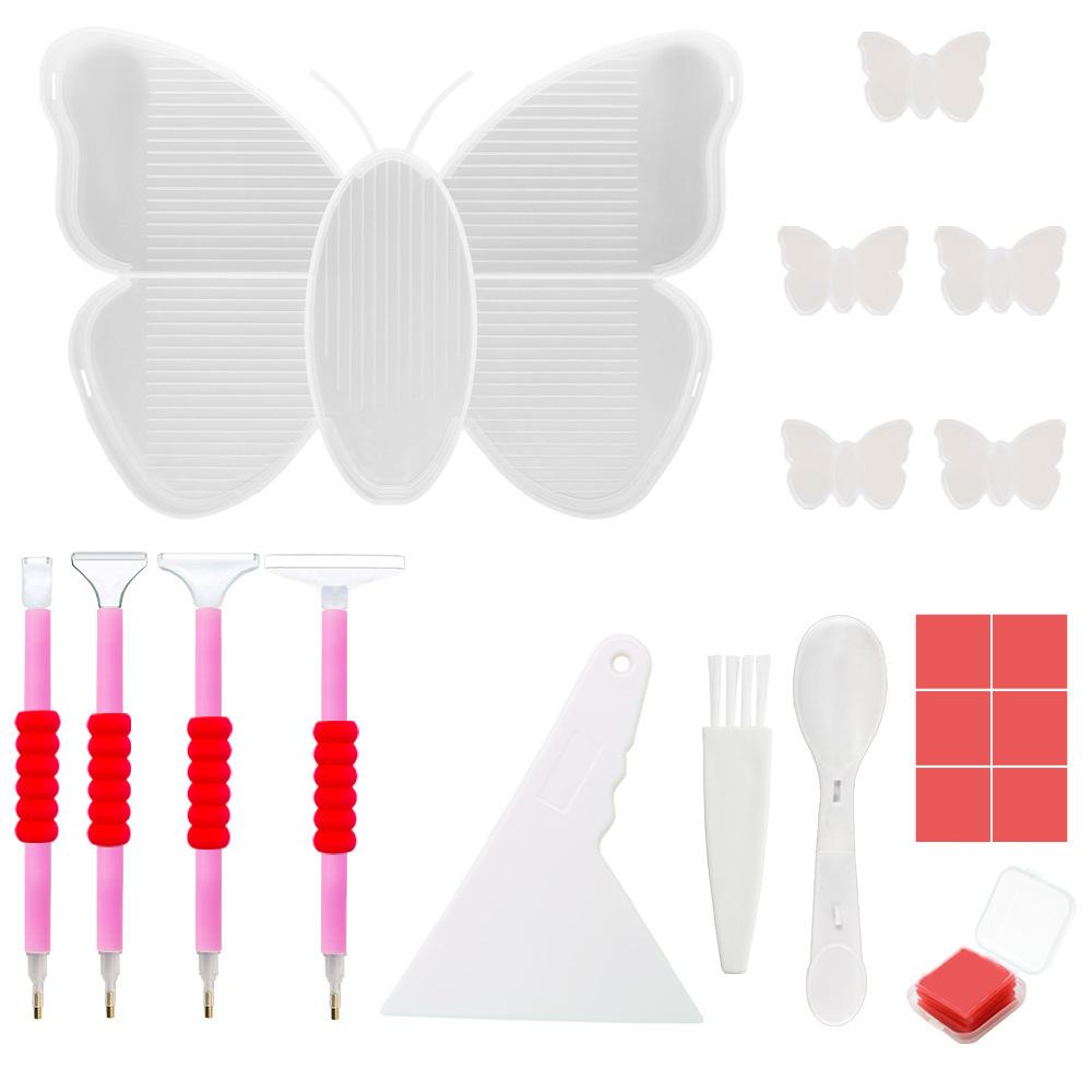 24pcs/Set DIY Diamond Painting Tool Set -Butterfly Multifunctional Flip Plate, Drill Points, Trays & Funnels for DIY Projects