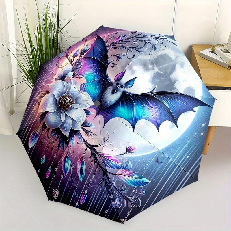 

1pc Fantasy Bat Moon Flowers Umbrella with Plastic Handle,Suitable for All Seasons Home Travel Outdoor UmbrellaB1889