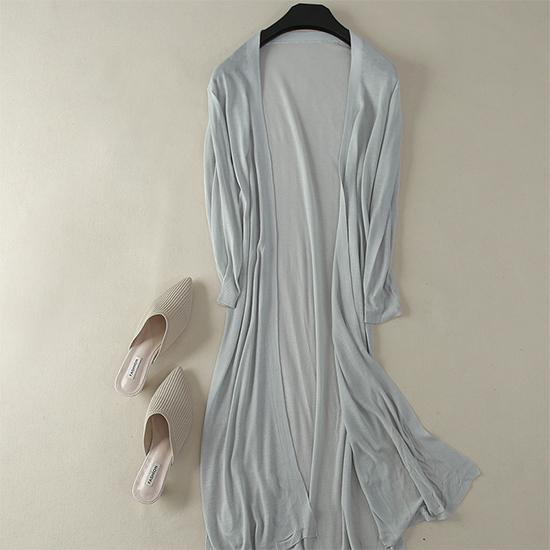 

Женский длинный летний вязаный кардиган из тонкого ледяного шелка, мягкий модальный кардиган, свободная базовая простая рубашка с длинным рукавом с кондиционером, кардиганы XXL серый