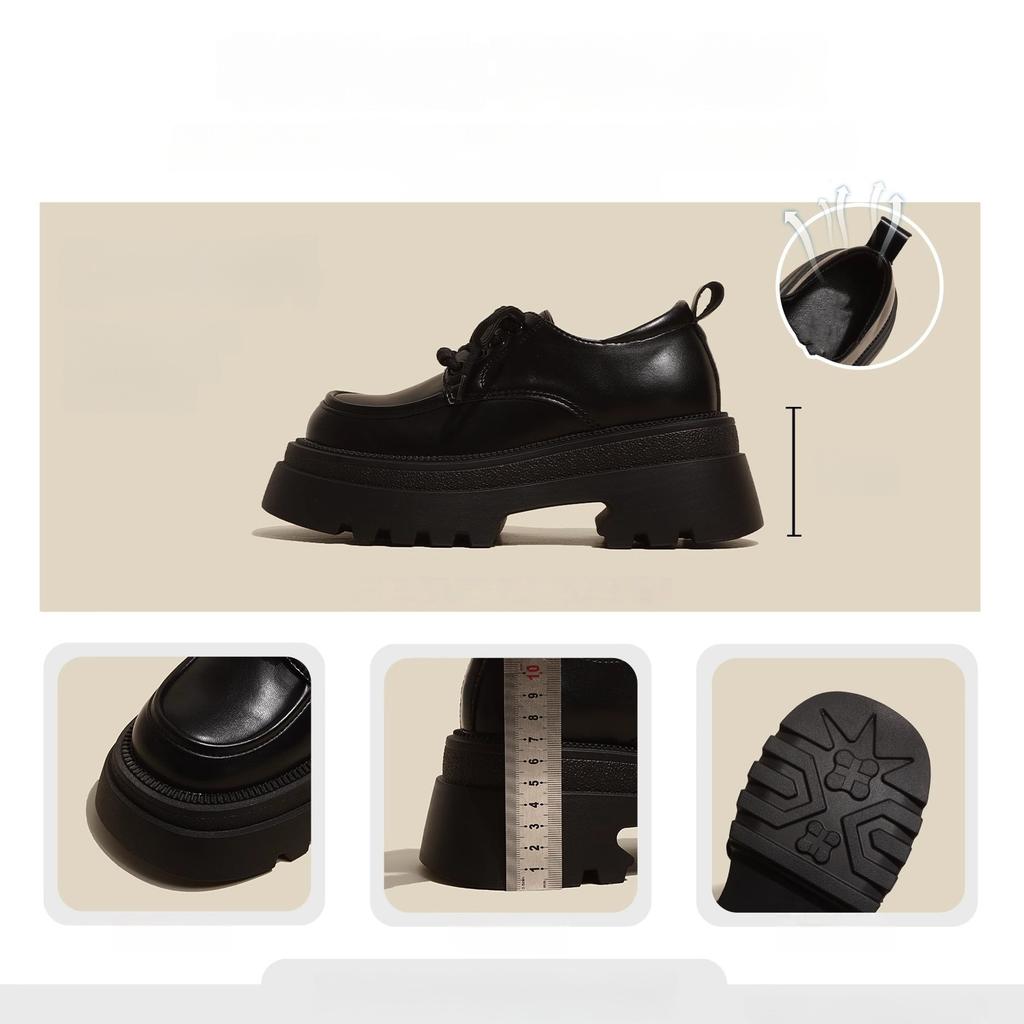 Zapatos de piel de estilo británico para mujer, nuevos mocasines Mary Jane con suela gruesa que aumentan la estatura, ideales para otoño e invierno de 2025.
