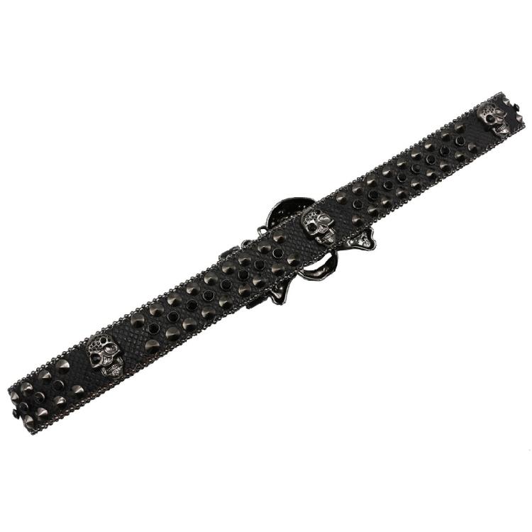 Popular Skull Buckle Belt for Adult Rhinestones Rivet Belt All Matching Blingbling Western Belt for Daily and Club
