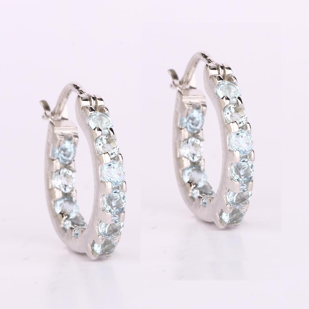 925 Sterling Silver Blue Topaz Earrings Round 2.50mm Catch Back Handmade Fine Jewelry Gift for Her