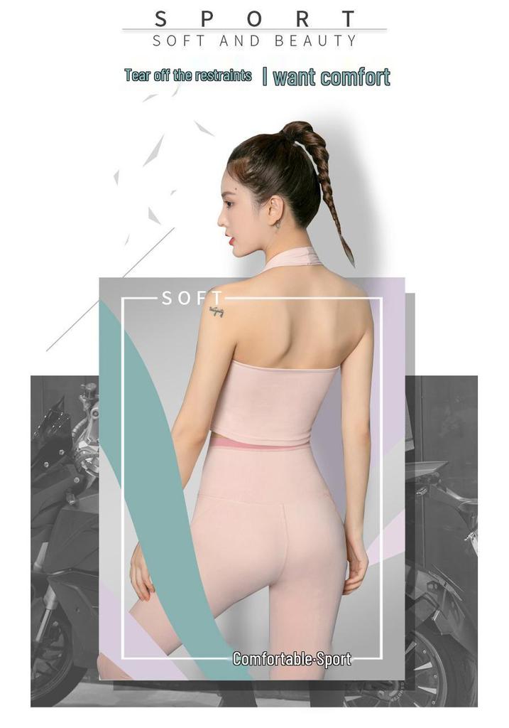 Elegant Halter Neck Yoga Tank with Built-in Shockproof Bra for Fitness and Running - High-Quality Sports Bra for Women, Beautiful Back Design