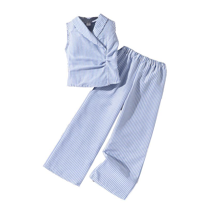 Spring/Summer 2026 Plus Size Women's Striped Sleeveless Shirt & Pants Set