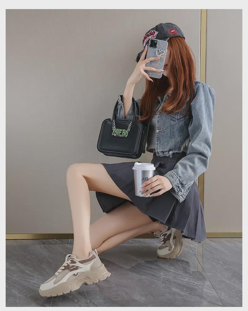 Women's 2024 Autumn Korean Style Thick-Soled Breathable Mesh Sneakers 
