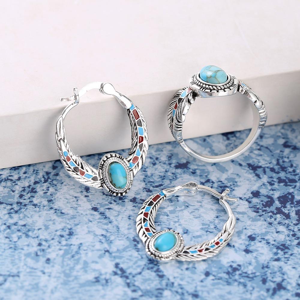 Luxury Eagle Feather Earrings with Turquoise Inlay for Party Wedding