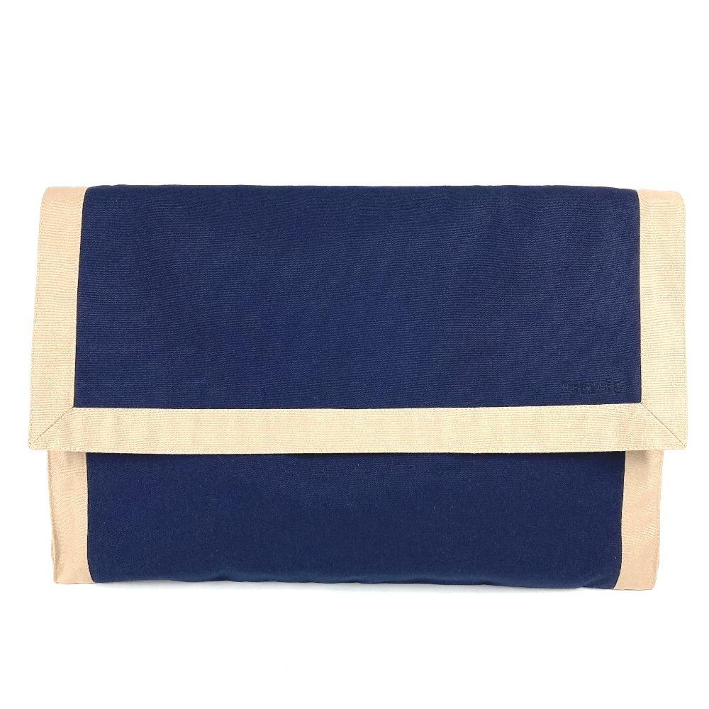 HERMES Tapidocel Big Extra Large Pouch Flap Clutch bag cotton Navy