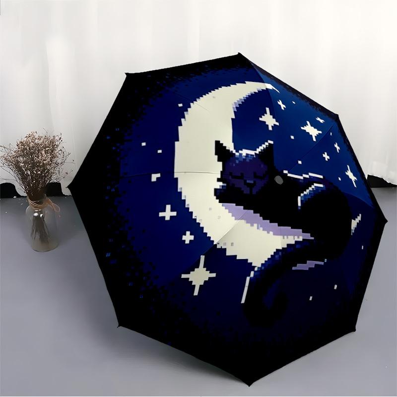 1pc Moon Cat Automatic Open/Close Umbrella, Windproof, Folding Compact Umbrella with Lightweight Design for Women/Men093