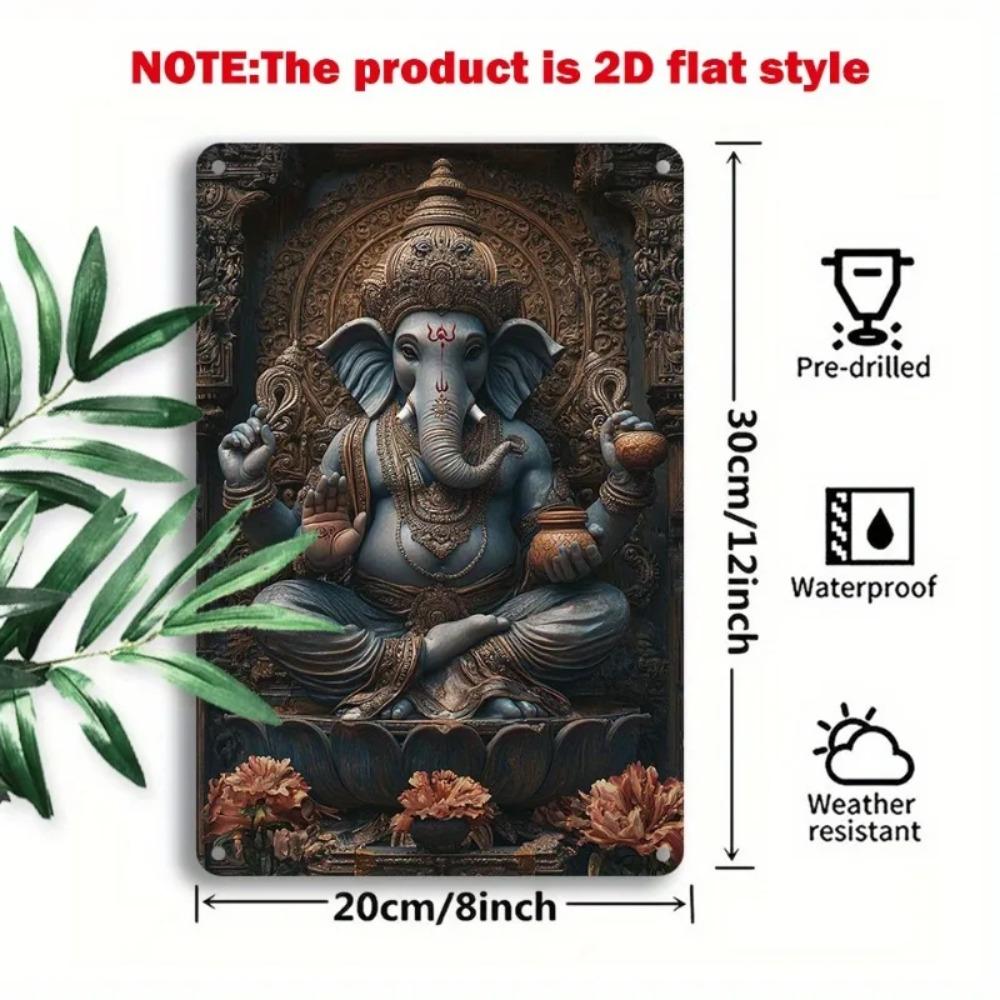 2D GaneshaTinSign1pc 1pc Vintage Ganesha Metal Wall Plaque - 8x12 Inch Tin Sign, Durable Retro Decor with Pre-Drilled Holes
