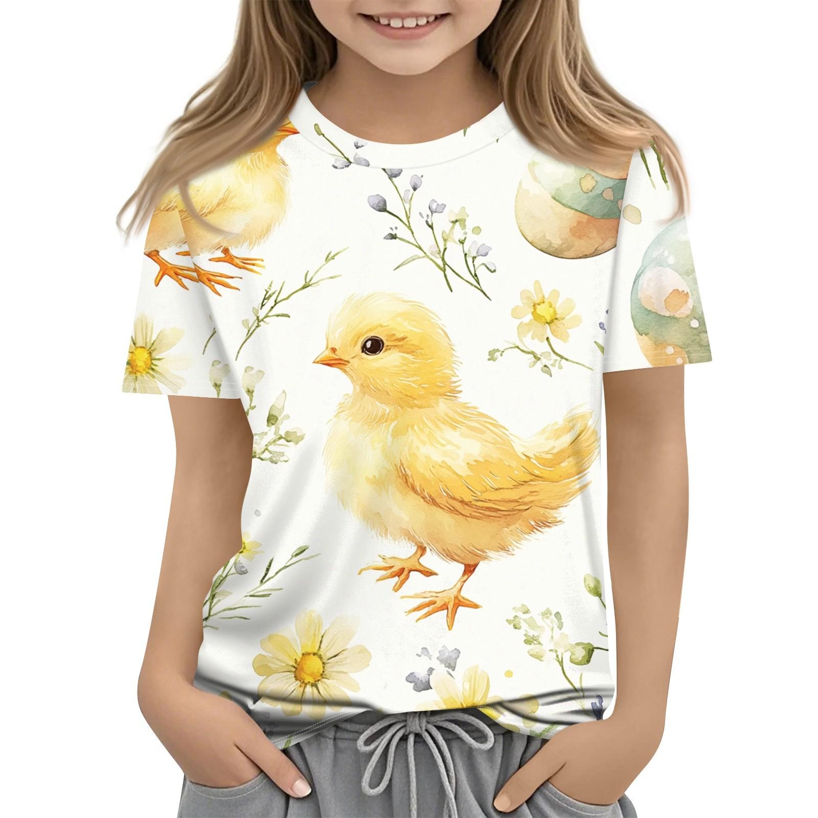

Детская модная повседневная футболка с коротким рукавом и принтом в виде Пасхи и круглым вырезом 140 жёлтый