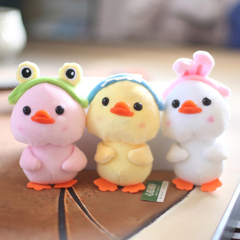 12cm Cute Little Doll Plush Toy with Hat Duck Rabbit Frog Pendants Gifts