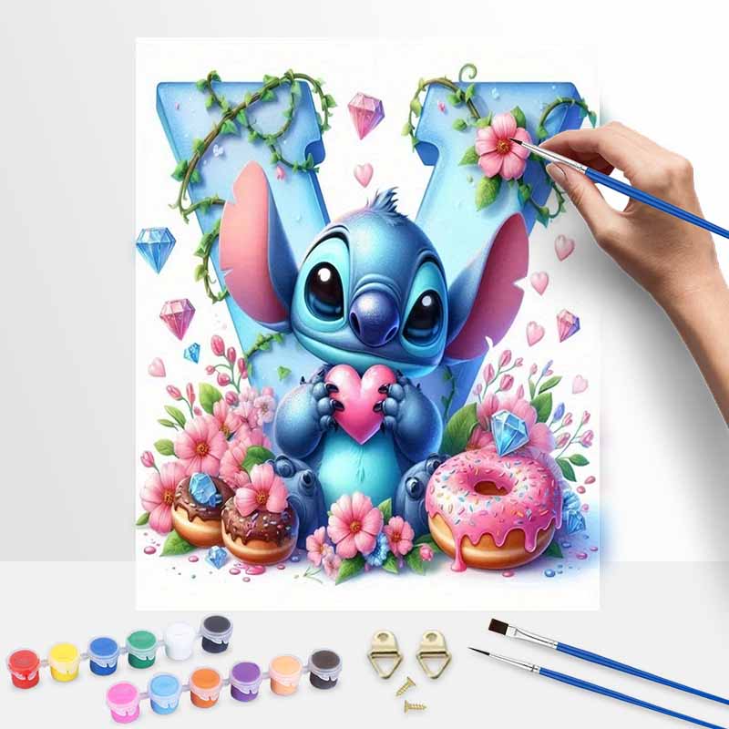 Disney Stitch Heart Donut Flower Oil Paint Digital Painting Art Kit Handmade DIY Painting Kit Home Decor