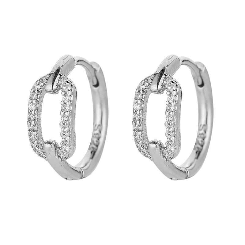 ANENJERY Zircon Hollow Geometric Huggie Hoop Earrings For Women Temperament French Jewelry