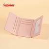 Embroidery Thread Rhombus Pattern Three-fold Short Wallet Solid Color Simple Card Bag Pu Leather Wallet Women's High-end Sense